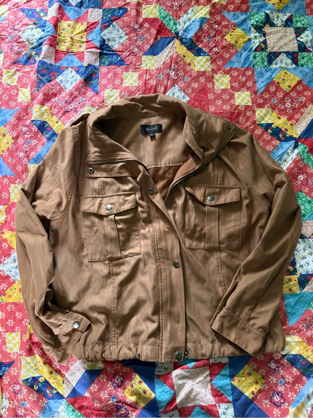 Women's Tan Utility Jacket with Hood